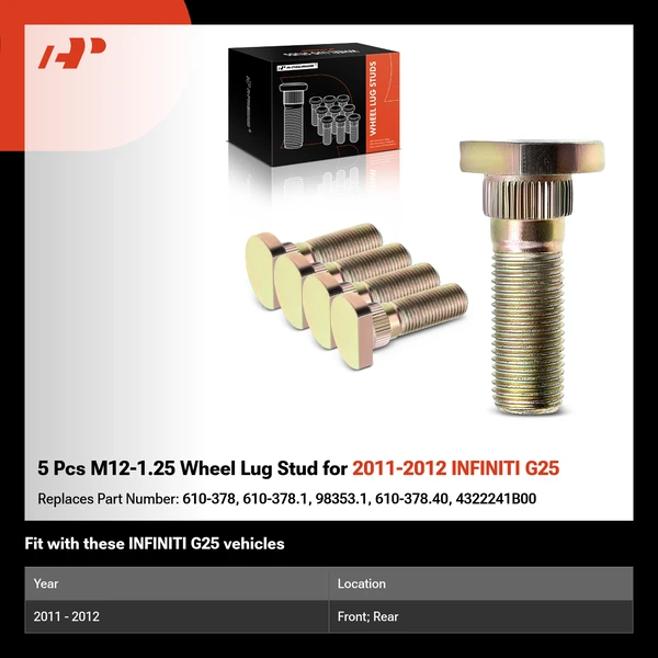 5 Pcs M12-1.25 Wheel Lug Stud for 2011-2012 INFINITI G25