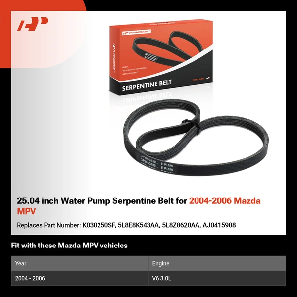 25.04 inch Water Pump Serpentine Belt for 2004-2006 Mazda MPV