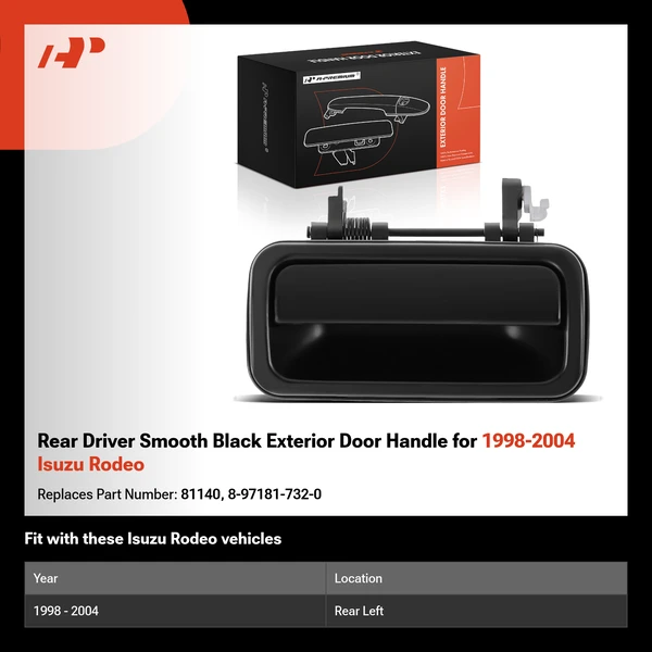 Rear Driver Smooth Black Exterior Door Handle for 1998-2004 Isuzu Rodeo