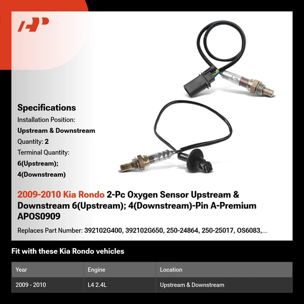 2009-2010 Kia Rondo 2-Pc Oxygen Sensor Upstream & Downstream 6(Upstream); 4(Downstream)-Pin A-Premium APOS0909