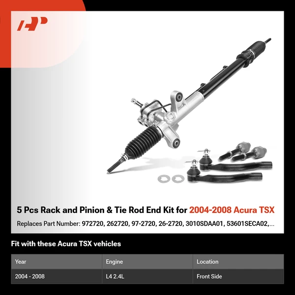 5 Pcs Rack and Pinion & Tie Rod End Kit for 2004-2008 Acura TSX