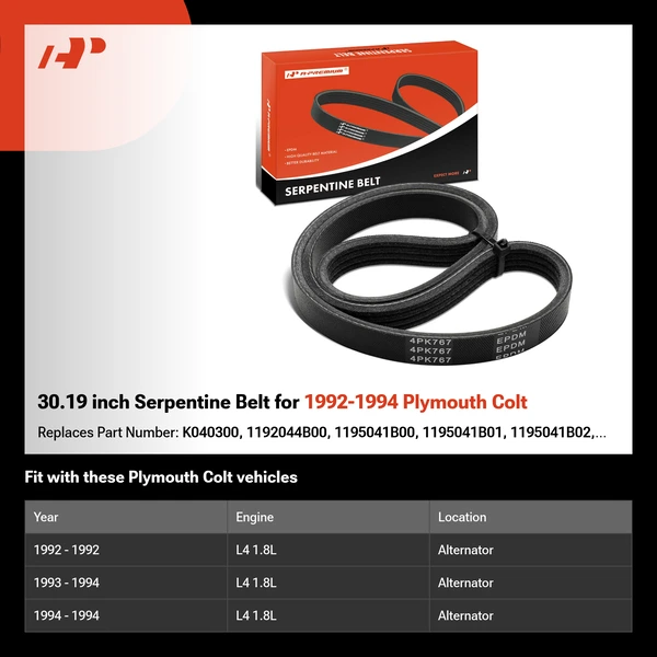 30.19 inch Serpentine Belt for 1992-1994 Plymouth Colt