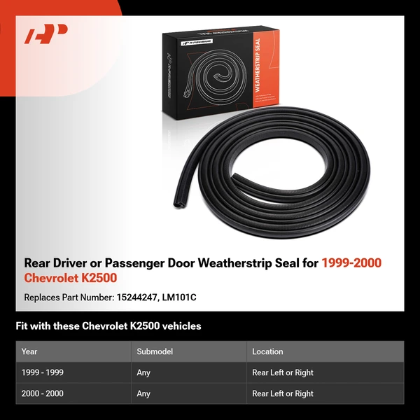 Rear Driver or Passenger Door Weatherstrip Seal for 1999-2000 Chevrolet K2500