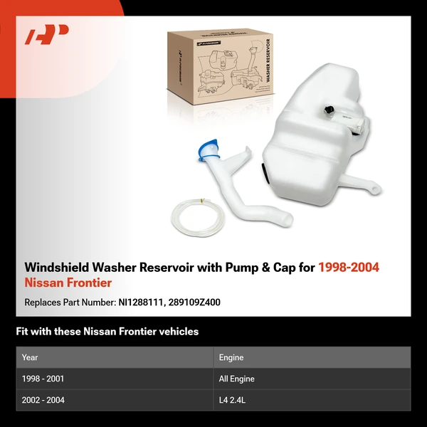Windshield Washer Reservoir with Pump & Cap for 1998-2004 Nissan Frontier