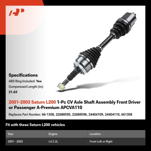 2001-2003 Saturn L200 1-Pc CV Axle Shaft Assembly Front Driver or Passenger A-Premium APCVA110