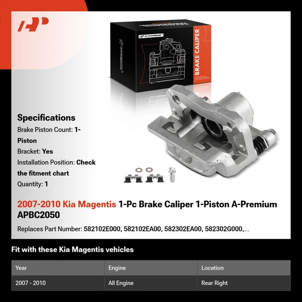 2007-2010 Kia Magentis 1-Pc Brake Caliper 1-Piston A-Premium APBC2050