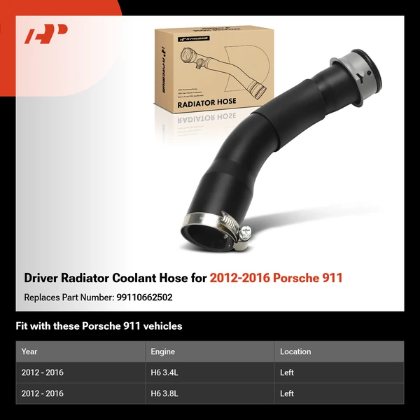 Driver Radiator Coolant Hose for 2012-2016 Porsche 911
