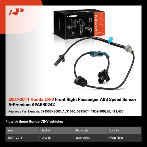 2007-2011 Honda CR-V Front Right Passenger ABS Speed Sensor A-Premium APABS0242