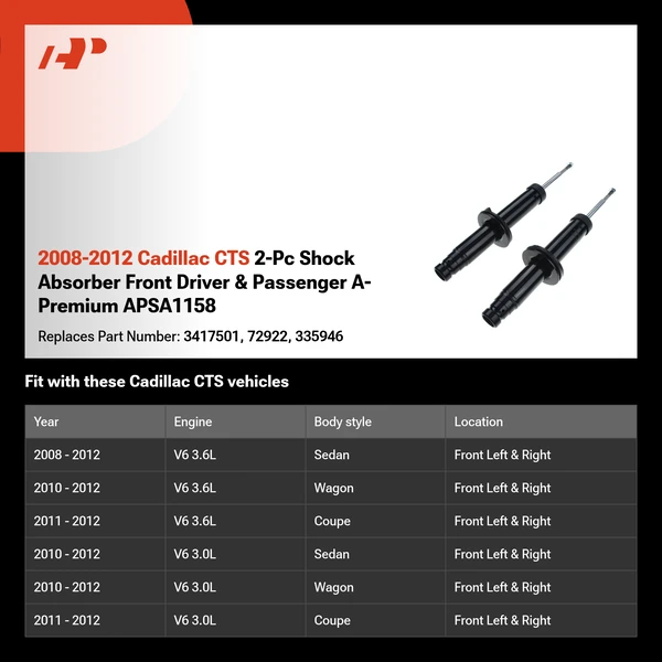 2008-2012 Cadillac CTS 2-Pc Shock Absorber Front Driver & Passenger A-Premium APSA1158