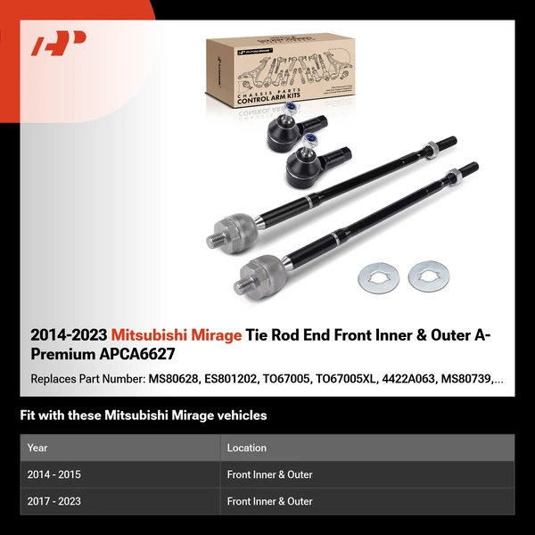 2014-2023 Mitsubishi Mirage Tie Rod End Front Inner & Outer A-Premium APCA6627