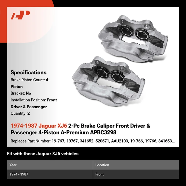 1974-1987 Jaguar XJ6 2-Pc Brake Caliper Front Driver & Passenger 4-Piston A-Premium APBC3298