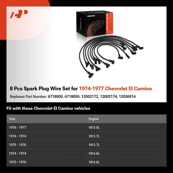 8 Pcs Spark Plug Wire Set for 1974-1977 Chevrolet El Camino