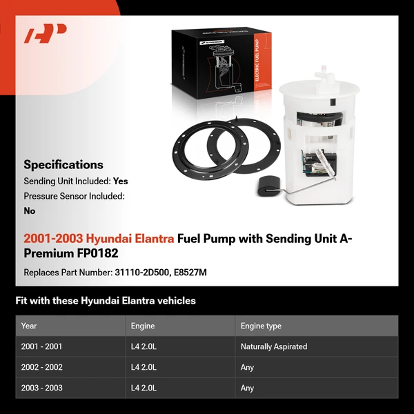 2001-2003 Hyundai Elantra Fuel Pump with Sending Unit A-Premium FP0182