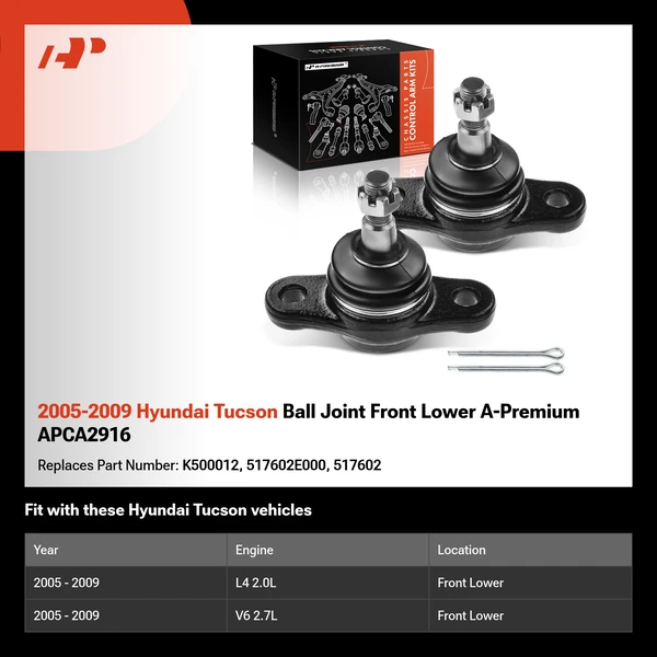 2005-2009 Hyundai Tucson Ball Joint Front Lower A-Premium APCA2916
