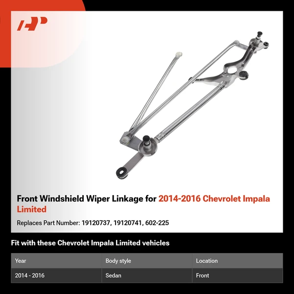 Front Windshield Wiper Linkage for 2014-2016 Chevrolet Impala Limited