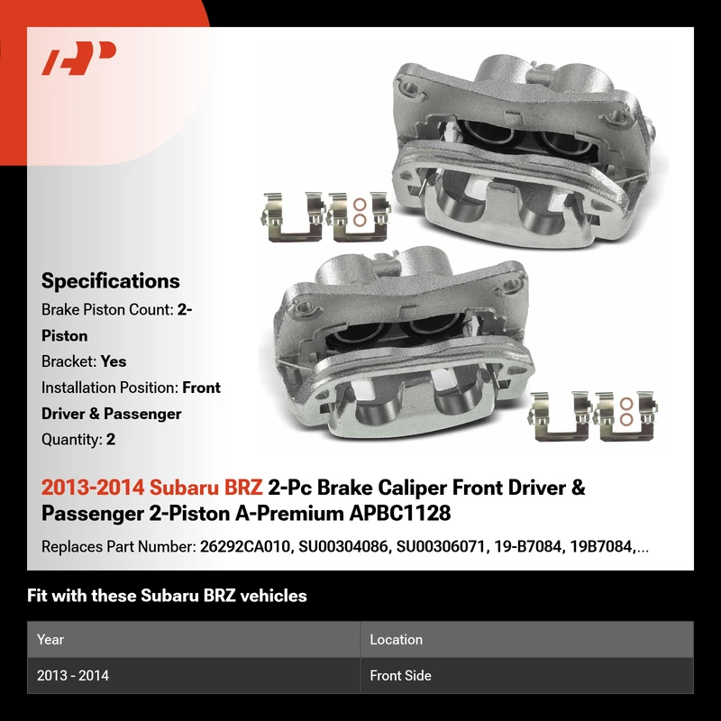 2013-2014 Subaru BRZ 2-Pc Brake Caliper Front Driver & Passenger 2-Piston A-Premium APBC1128