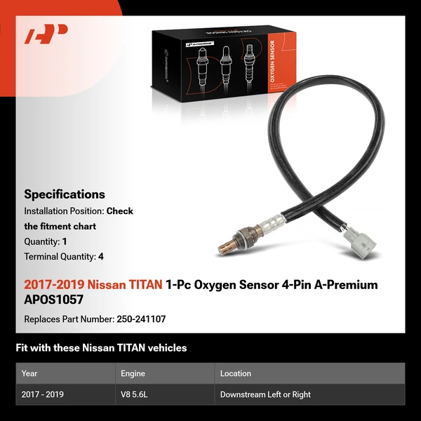 2017-2019 Nissan TITAN 1-Pc Oxygen Sensor 4-Pin A-Premium APOS1057