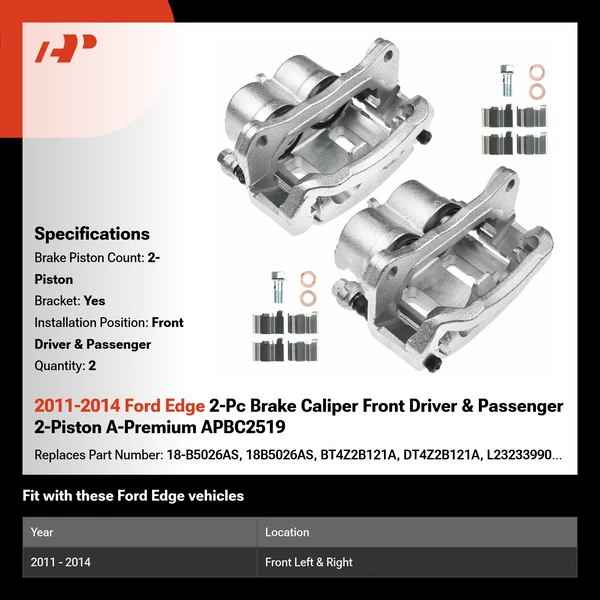 2011-2014 Ford Edge 2-Pc Brake Caliper Front Driver & Passenger 2-Piston A-Premium APBC2519