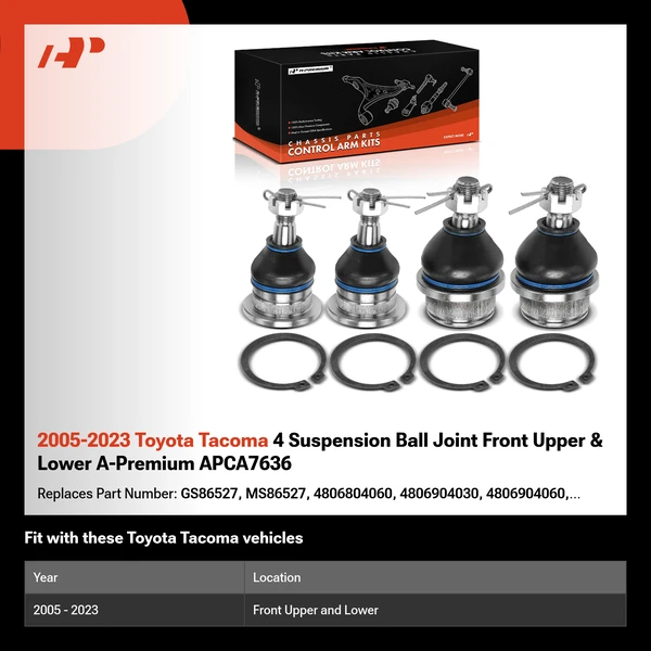 2005-2023 Toyota Tacoma 4 Suspension Ball Joint Front Upper & Lower A-Premium APCA7636