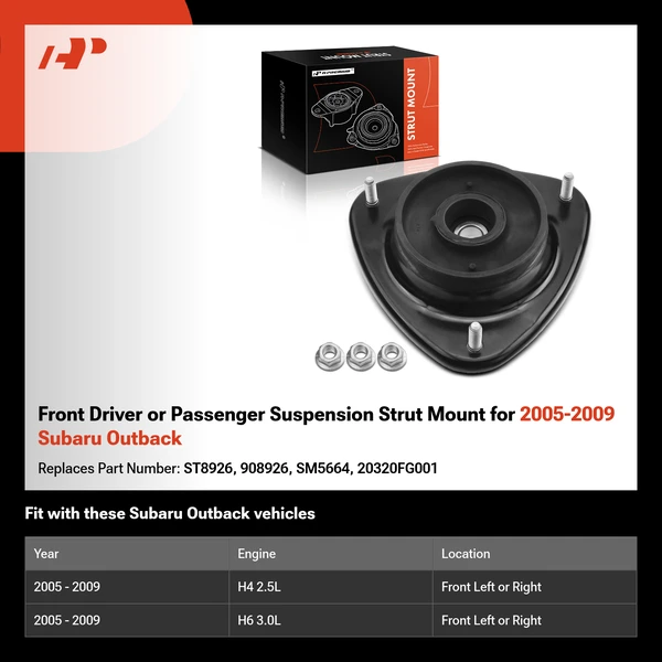 Front Driver or Passenger Suspension Strut Mount for 2005-2009 Subaru Outback