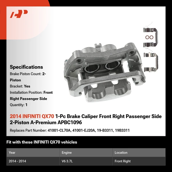 2014 INFINITI QX70 1-Pc Brake Caliper Front Right Passenger Side 2-Piston A-Premium APBC1096