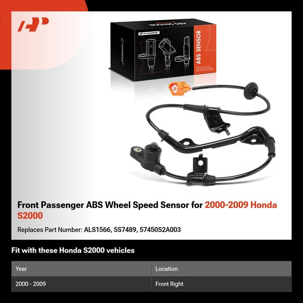 Front Passenger ABS Wheel Speed Sensor for 2000-2009 Honda S2000