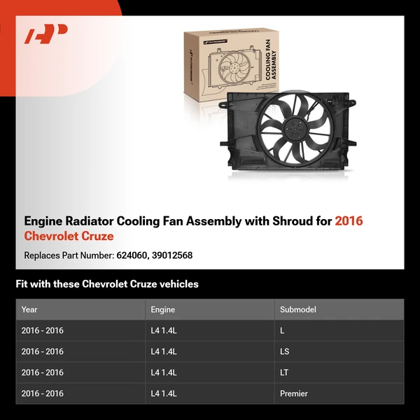Engine Radiator Cooling Fan Assembly with Shroud for 2016 Chevrolet Cruze