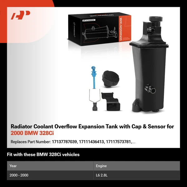 Radiator Coolant Overflow Expansion Tank with Cap & Sensor for 2000 BMW 328Ci