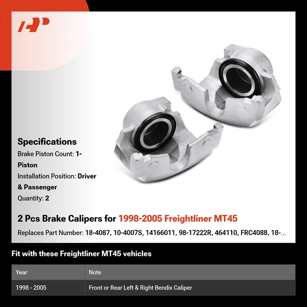 2 Pcs Brake Calipers for 1998-2005 Freightliner MT45