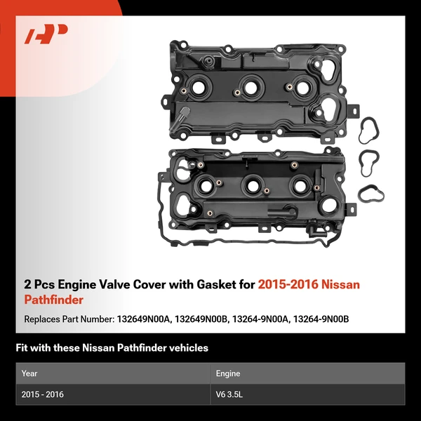 2 Pcs Engine Valve Cover with Gasket for 2015-2016 Nissan Pathfinder