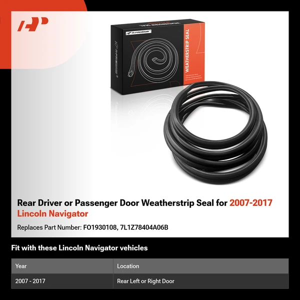 Rear Driver or Passenger Door Weatherstrip Seal for 2007-2017 Lincoln Navigator