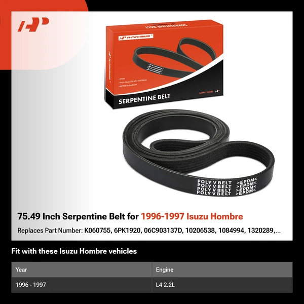 75.49 Inch Serpentine Belt for 1996-1997 Isuzu Hombre