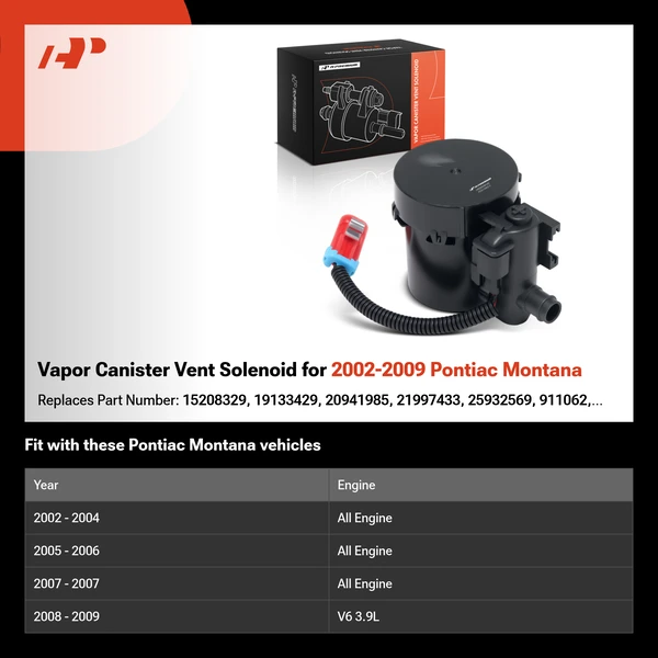 Vapor Canister Vent Solenoid for 2002-2009 Pontiac Montana