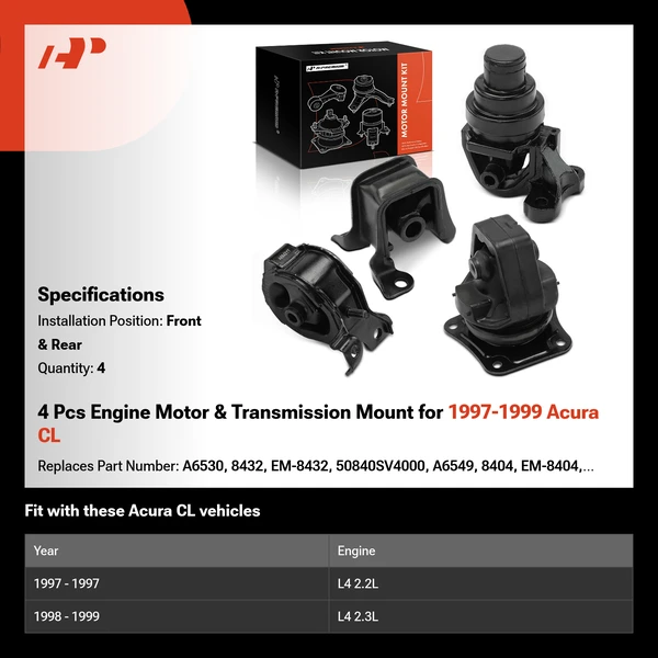 4 Pcs Engine Motor & Transmission Mount for 1997-1999 Acura CL