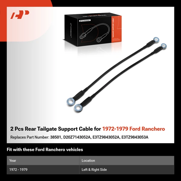2 Pcs Rear Tailgate Support Cable for 1972-1979 Ford Ranchero