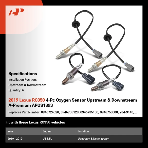 2019 Lexus RC350 4-Pc Oxygen Sensor Upstream & Downstream A-Premium APOS1893