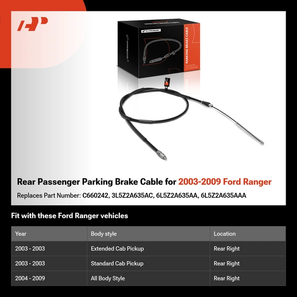 Rear Passenger Parking Brake Cable for 2003-2009 Ford Ranger