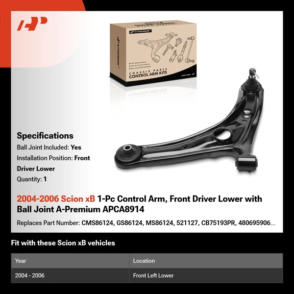 2004-2006 Scion xB 1-Pc Control Arm, Front Driver Lower with Ball Joint A-Premium APCA8914