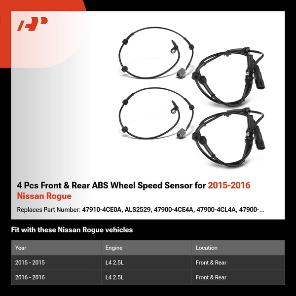 4 Pcs Front & Rear ABS Wheel Speed Sensor for 2015-2016 Nissan Rogue