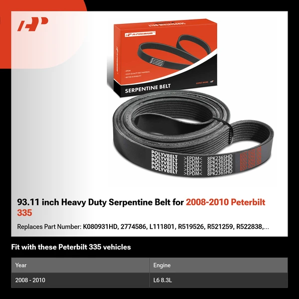 93.11 inch Heavy Duty Serpentine Belt for 2008-2010 Peterbilt 335