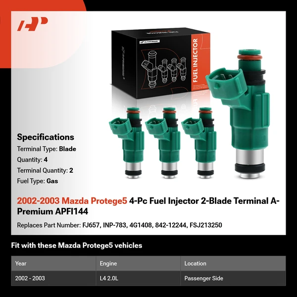 2002-2003 Mazda Protege5 4-Pc Fuel Injector 2-Blade Terminal A-Premium APFI144