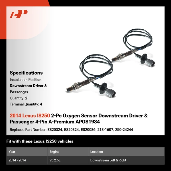 2014 Lexus IS250 2-Pc Oxygen Sensor Downstream Driver & Passenger 4-Pin A-Premium APOS1934