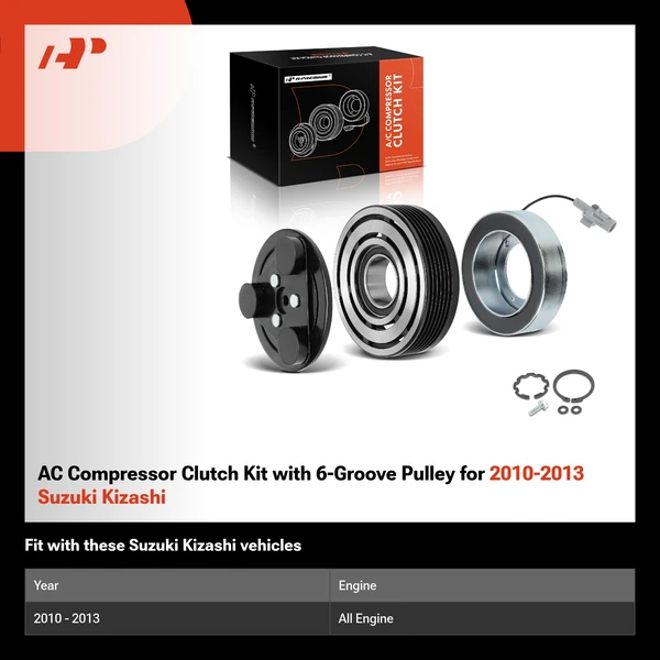 AC Compressor Clutch Kit with 6-Groove Pulley for 2010-2013 Suzuki Kizashi