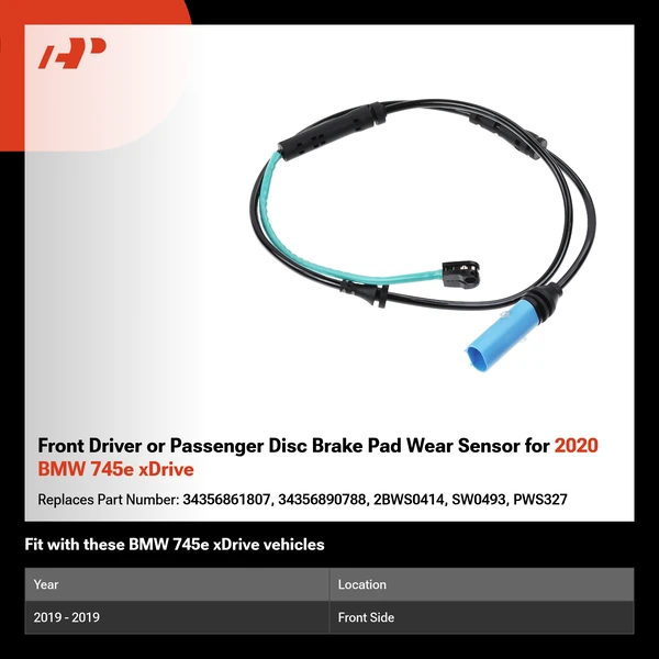 Front Driver or Passenger Disc Brake Pad Wear Sensor for 2020 BMW 745e xDrive