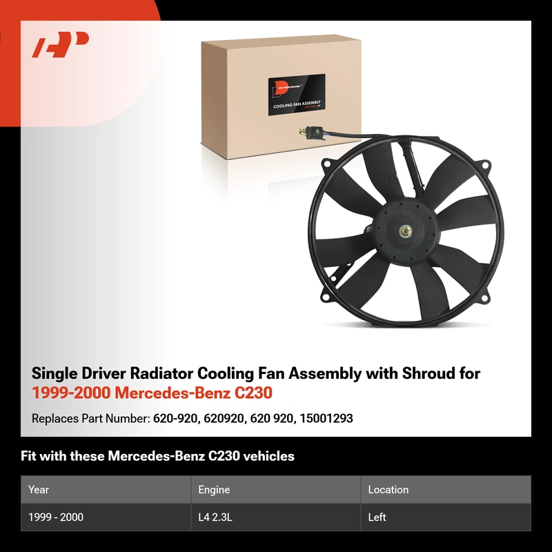Single Driver Radiator Cooling Fan Assembly with Shroud for 1999-2000 Mercedes-Benz C230