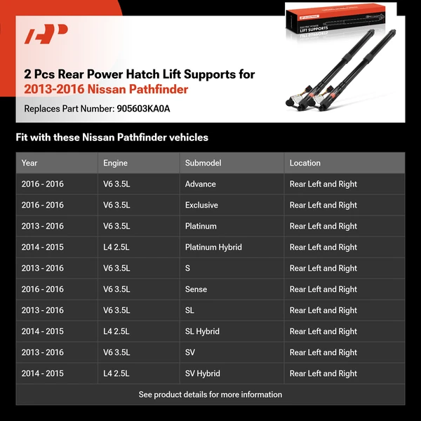 2 Pcs Rear Power Hatch Lift Supports for 2013-2016 Nissan Pathfinder