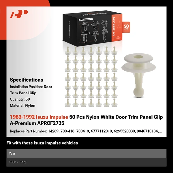 1983-1992 Isuzu Impulse 50 Pcs Nylon White Door Trim Panel Clip A-Premium APRCF2735