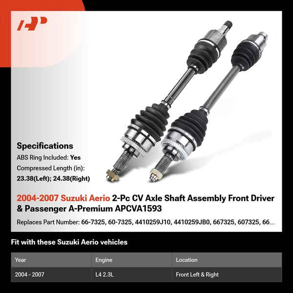 2004-2007 Suzuki Aerio 2-Pc CV Axle Shaft Assembly Front Driver & Passenger A-Premium APCVA1593