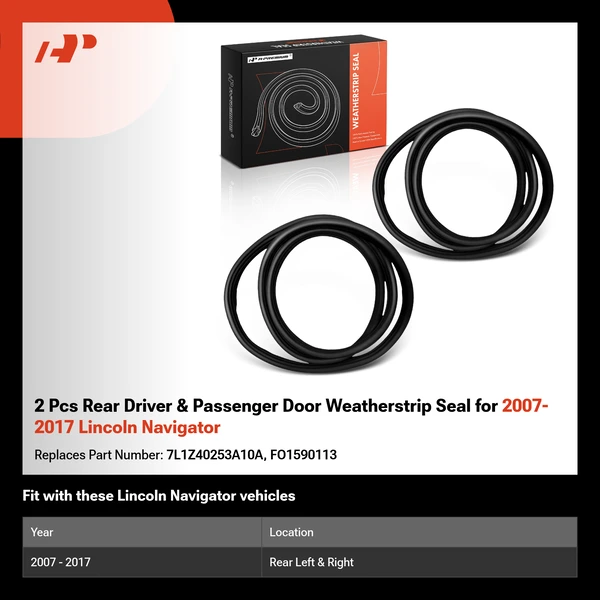 2 Pcs Rear Driver & Passenger Door Weatherstrip Seal for 2007-2017 Lincoln Navigator