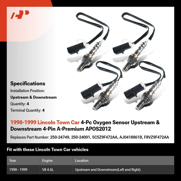 1998-1999 Lincoln Town Car 4-Pc Oxygen Sensor Upstream & Downstream 4-Pin A-Premium APOS2012